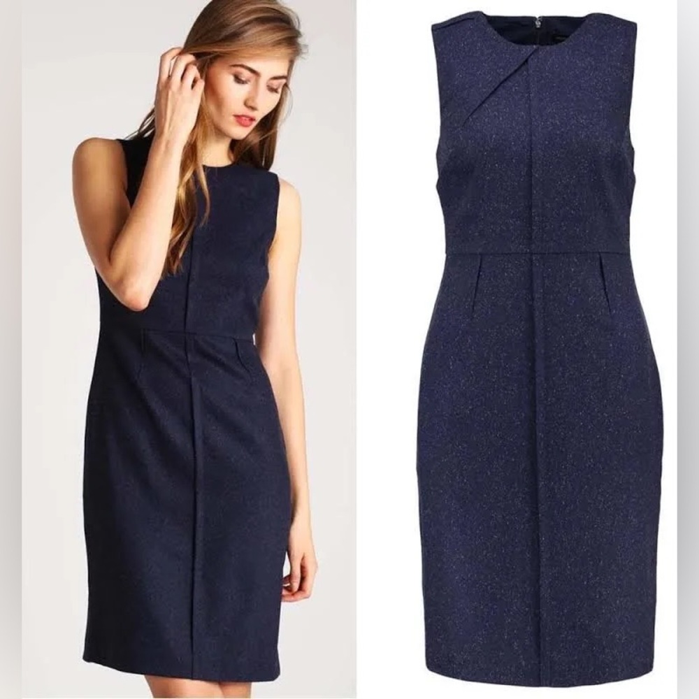 Banana Republic sleeveless sheath navy blue tweed, women's petite size 2P